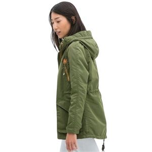Zara Green and brown Utility Cargo Jacket with Hood and Adjustable Fit women L
